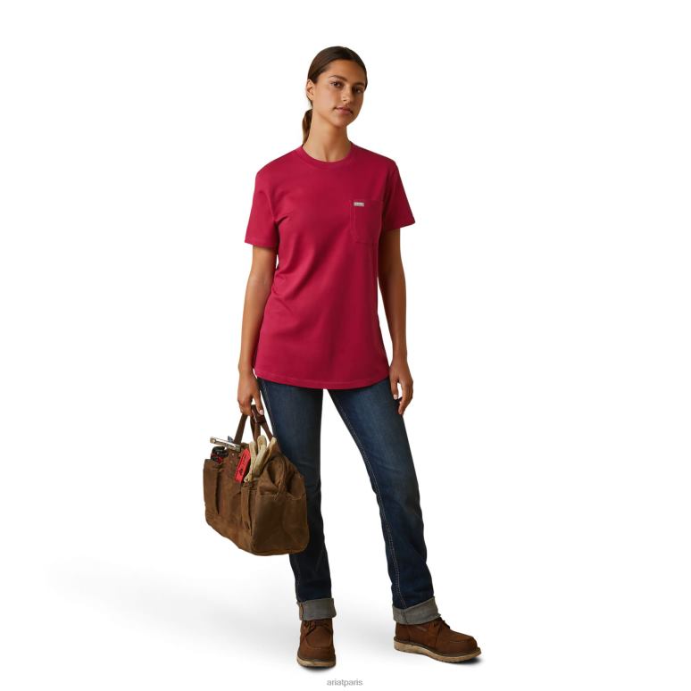 RJ66P3046 t-shirt résistant en coton avec barres d'armature 2 Ariat hauts cerise jubilé femmes