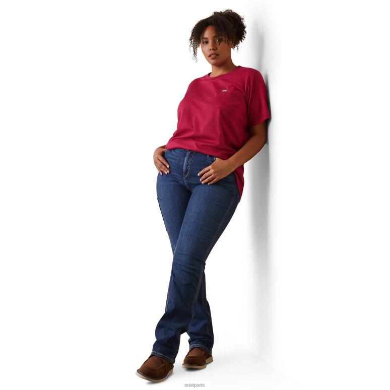 RJ66P3046 t-shirt résistant en coton avec barres d'armature 2 Ariat hauts cerise jubilé femmes