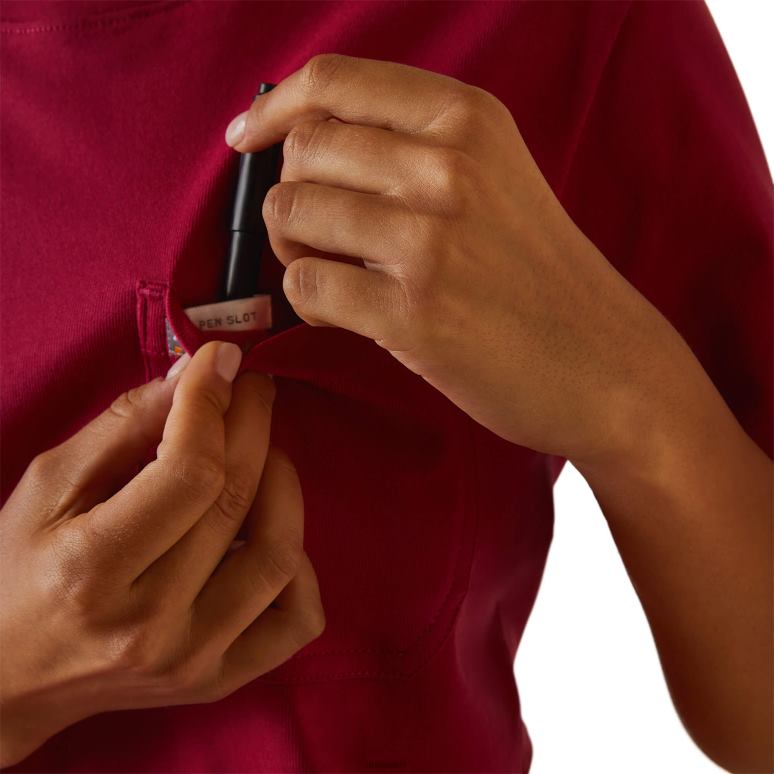RJ66P3046 t-shirt résistant en coton avec barres d'armature 2 Ariat hauts cerise jubilé femmes