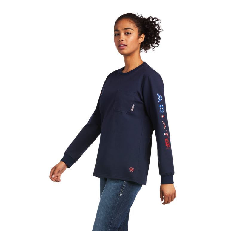 RJ66P3047 t-shirt stretch à logo Ariat hauts marine/états-unis femmes