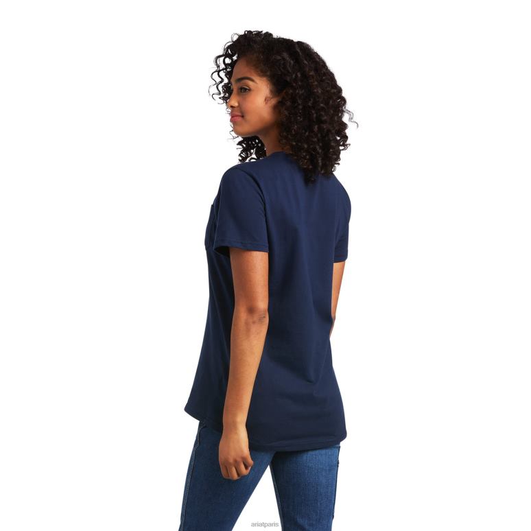 RJ66P3051 t-shirt résistant en coton avec barres d'armature 2 Ariat hauts éclipse marine femmes