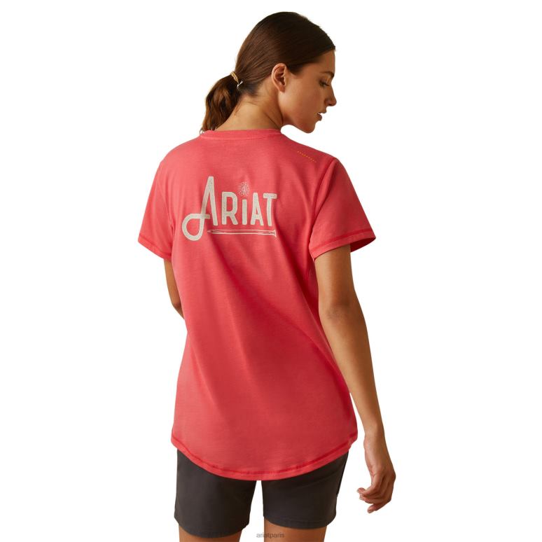 RJ66P3083 t-shirt graphique d'ouvrier de barres d'armature Ariat hauts baie de thé femmes