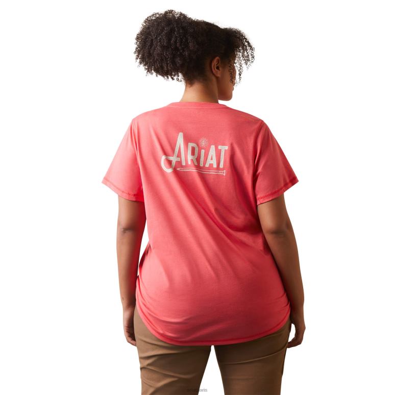 RJ66P3083 t-shirt graphique d'ouvrier de barres d'armature Ariat hauts baie de thé femmes