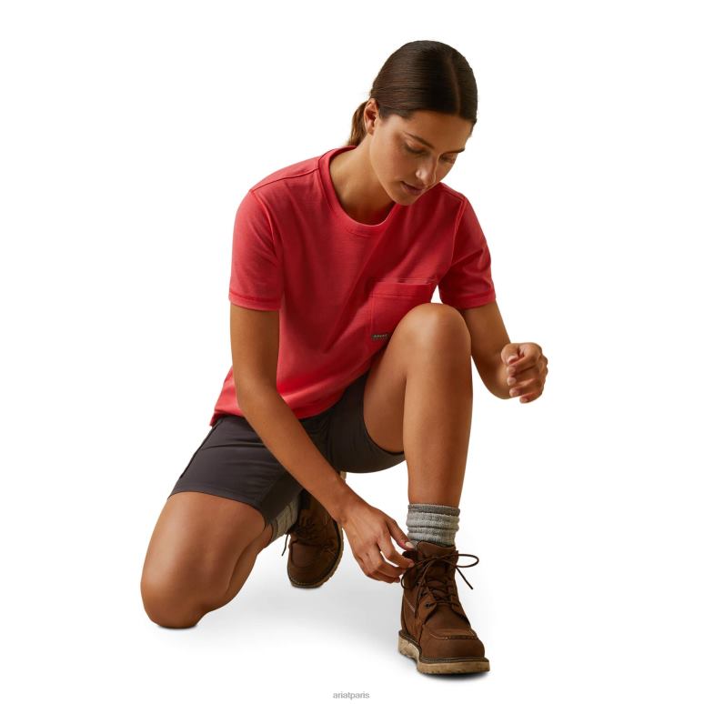 RJ66P3083 t-shirt graphique d'ouvrier de barres d'armature Ariat hauts baie de thé femmes