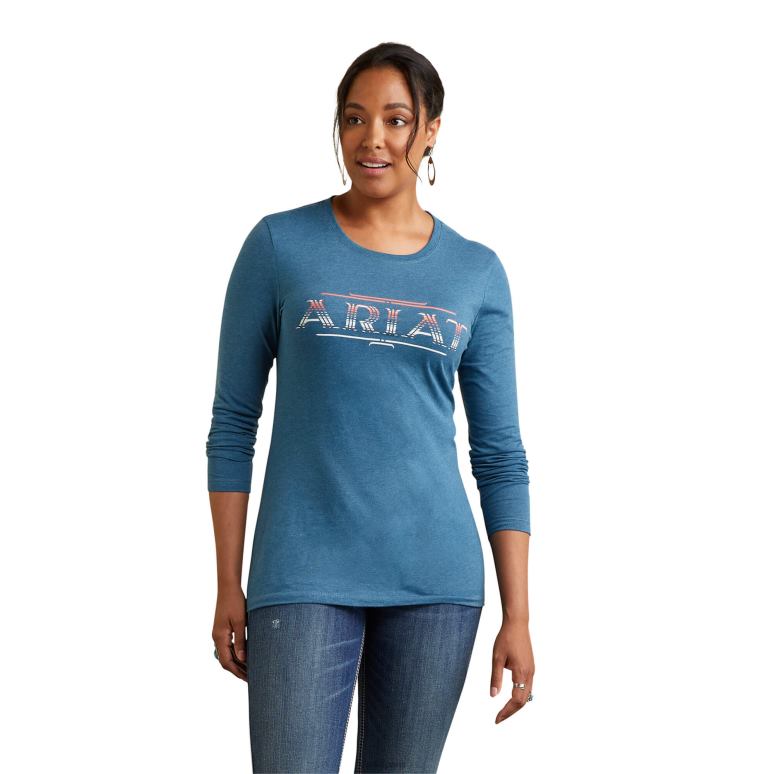 RJ66P3095 t-shirt style serape Ariat hauts bleu acier chiné femmes