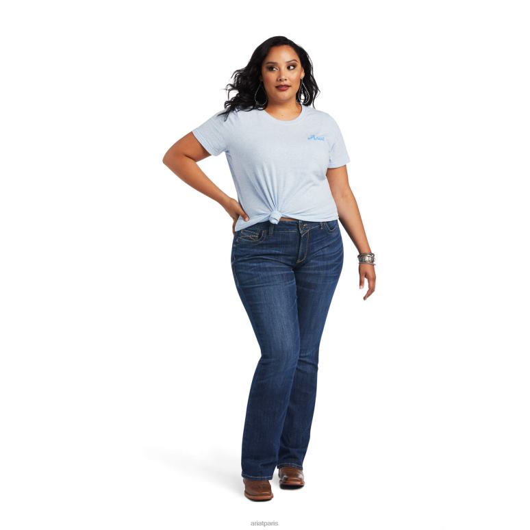 RJ66P3105 véritable t-shirt à drapeau ondulé Ariat hauts bleu halogène femmes