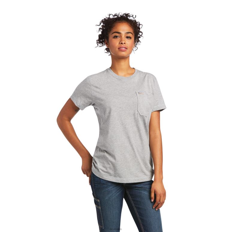 RJ66P3121 t-shirt graphique d'ouvrier de barres d'armature Ariat hauts gris chiné femmes