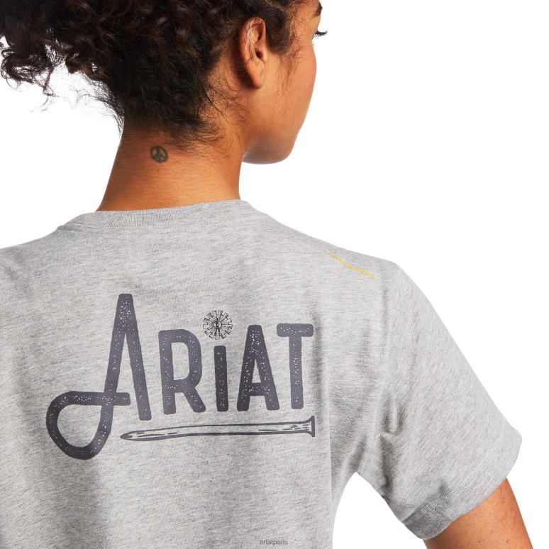 RJ66P3121 t-shirt graphique d'ouvrier de barres d'armature Ariat hauts gris chiné femmes