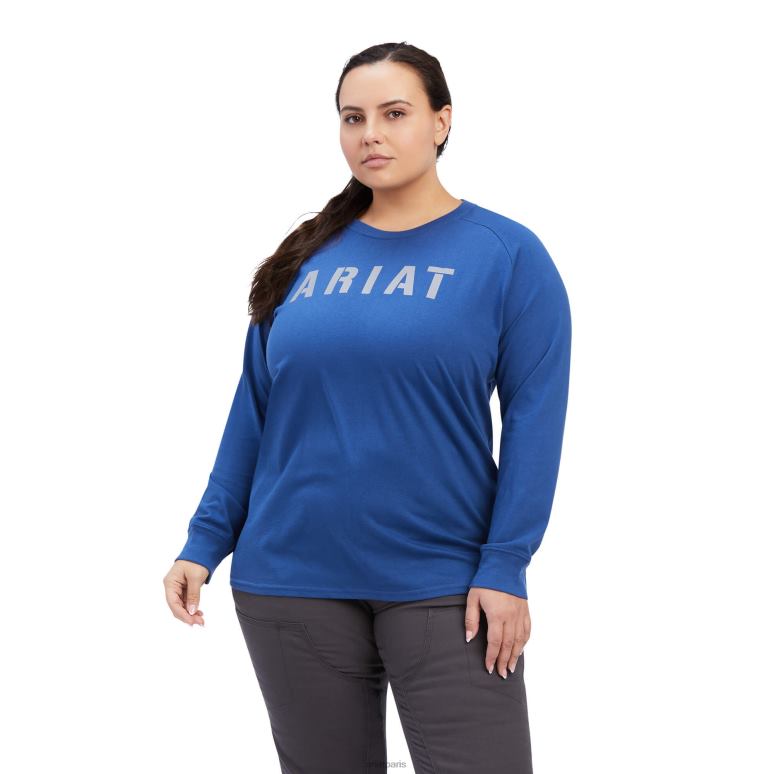 RJ66P3143 t-shirt bloc cottonstrong avec barres d'armature Ariat hauts véritable marine/alliage femmes