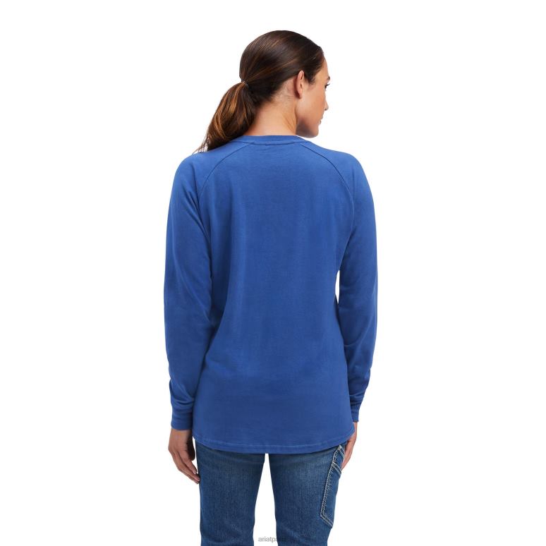 RJ66P3143 t-shirt bloc cottonstrong avec barres d'armature Ariat hauts véritable marine/alliage femmes