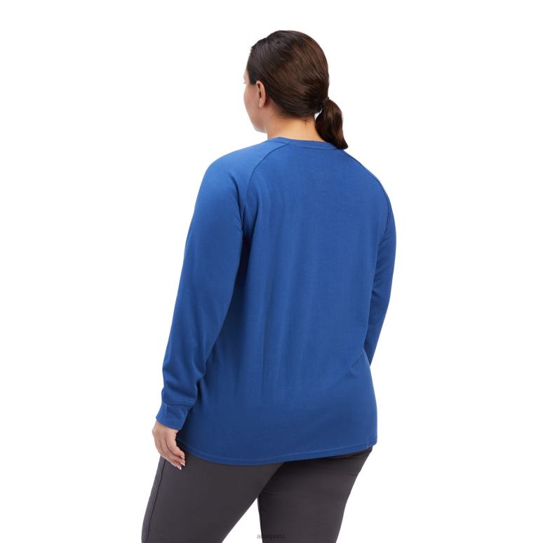 RJ66P3143 t-shirt bloc cottonstrong avec barres d'armature Ariat hauts véritable marine/alliage femmes