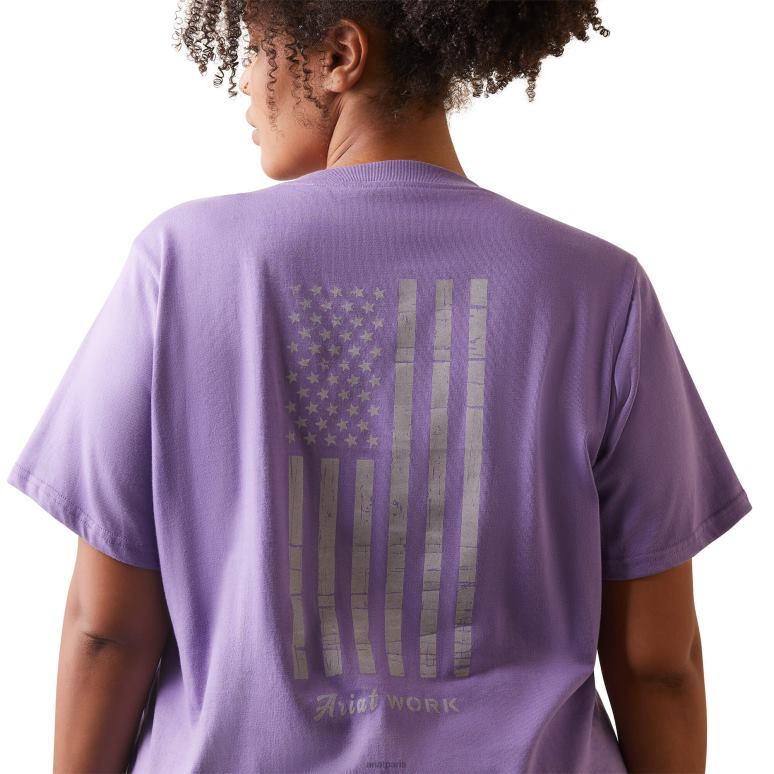 RJ66P3149 t-shirt graphique du drapeau américain cottonstrong de barres d'armature Ariat hauts cachemire violet femmes