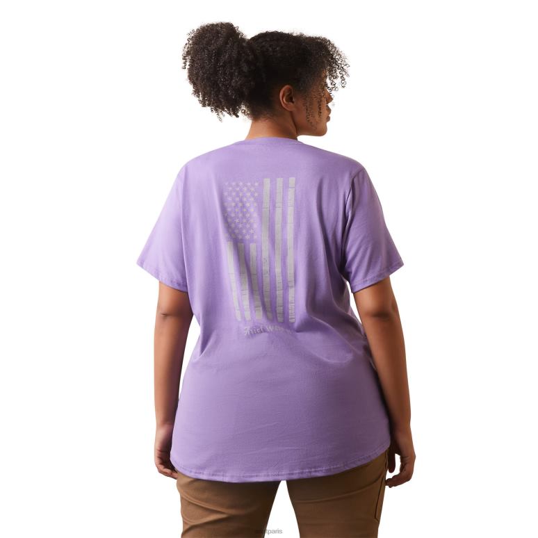 RJ66P3149 t-shirt graphique du drapeau américain cottonstrong de barres d'armature Ariat hauts cachemire violet femmes