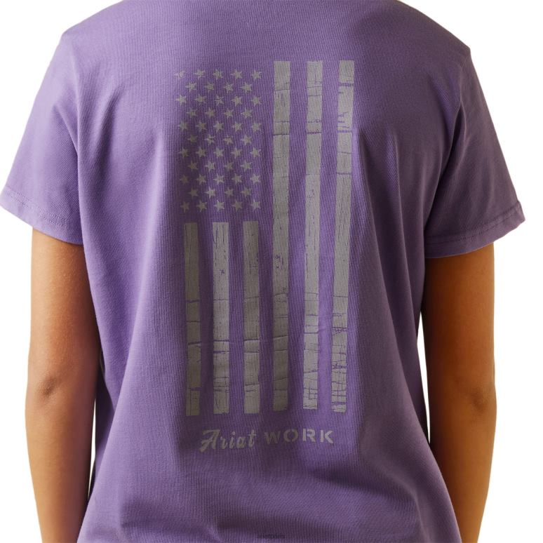 RJ66P3149 t-shirt graphique du drapeau américain cottonstrong de barres d'armature Ariat hauts cachemire violet femmes