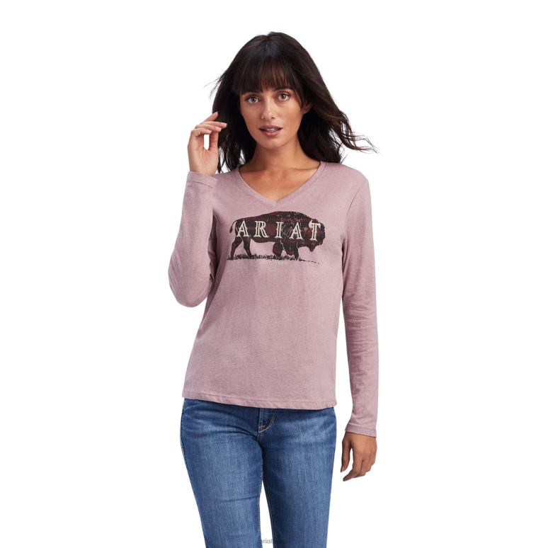 RJ66P3190 t-shirt décontracté avec logo sur la poitrine Ariat hauts rose nostalgie femmes