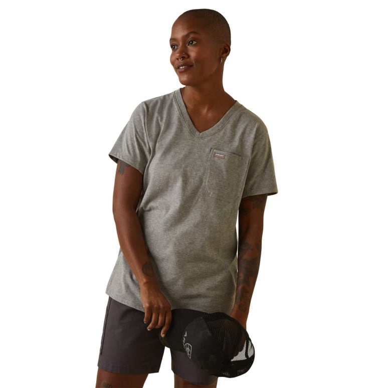 RJ66P3191 t-shirt d'ouvrier de barres d'armature Ariat hauts gris chiné femmes