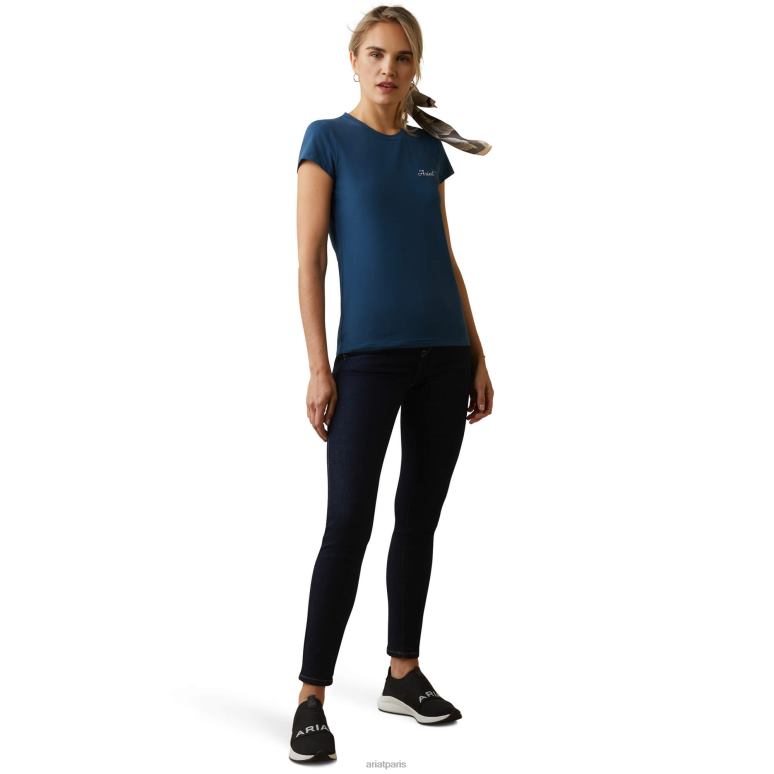 RJ66P3228 t-shirt à logo Ariat hauts pétrole profond femmes