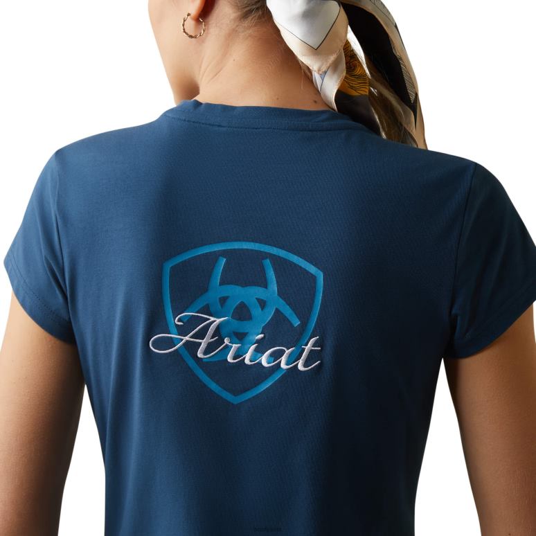 RJ66P3228 t-shirt à logo Ariat hauts pétrole profond femmes