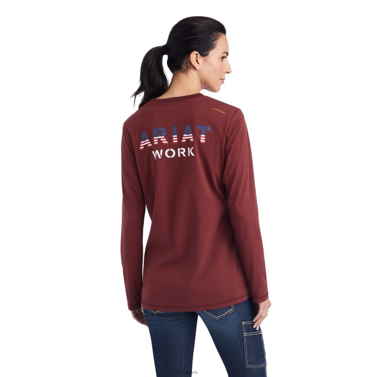 RJ66P3237 t-shirt avec logo usa d'ouvrier de barres d'armature Ariat hauts port femmes