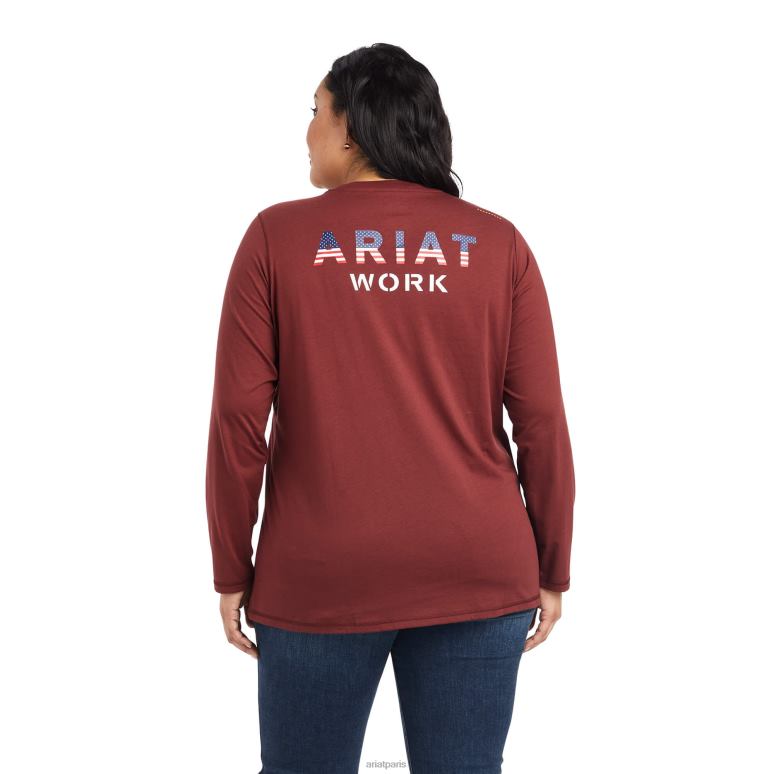 RJ66P3237 t-shirt avec logo usa d'ouvrier de barres d'armature Ariat hauts port femmes