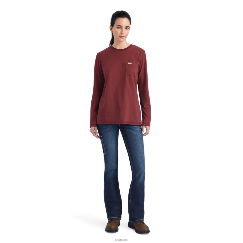 RJ66P3237 t-shirt avec logo usa d'ouvrier de barres d'armature Ariat hauts port femmes