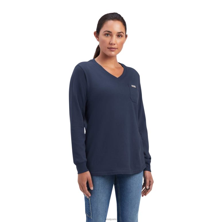RJ66P3243 t-shirt graphique sud-ouest fort en coton d'armature Ariat hauts vraie marine femmes