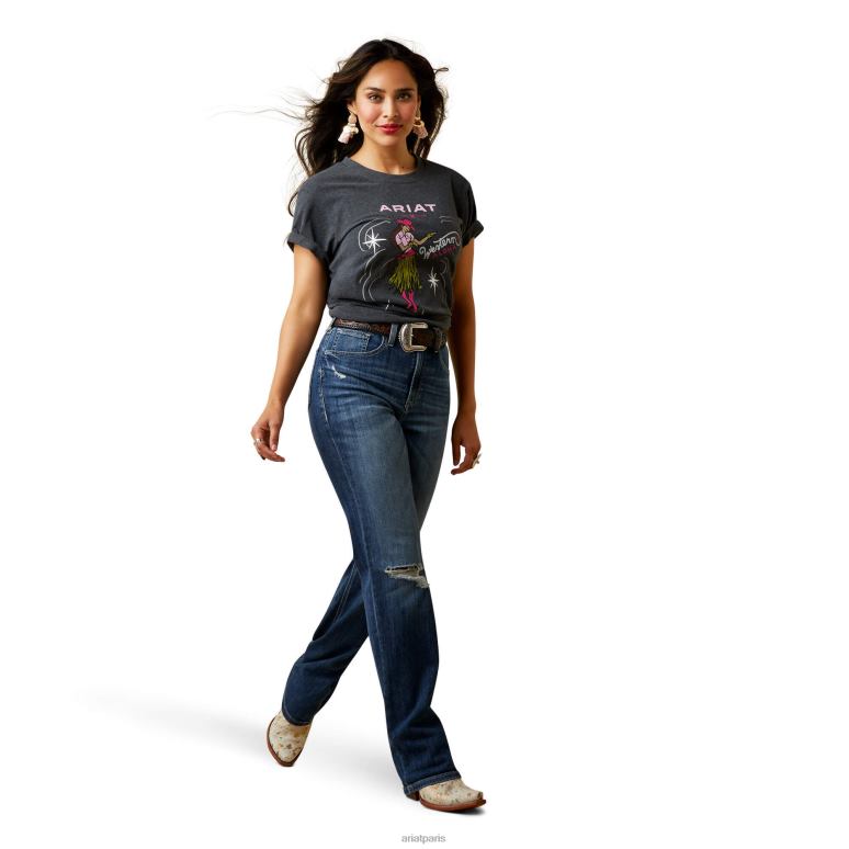RJ66P3247 t-shirt aloha western fille hula Ariat hauts bruyère de schiste femmes