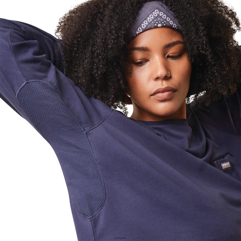 RJ66P3258 t-shirt avec logo usa d'ouvrier de barres d'armature Ariat hauts humeur indigo femmes