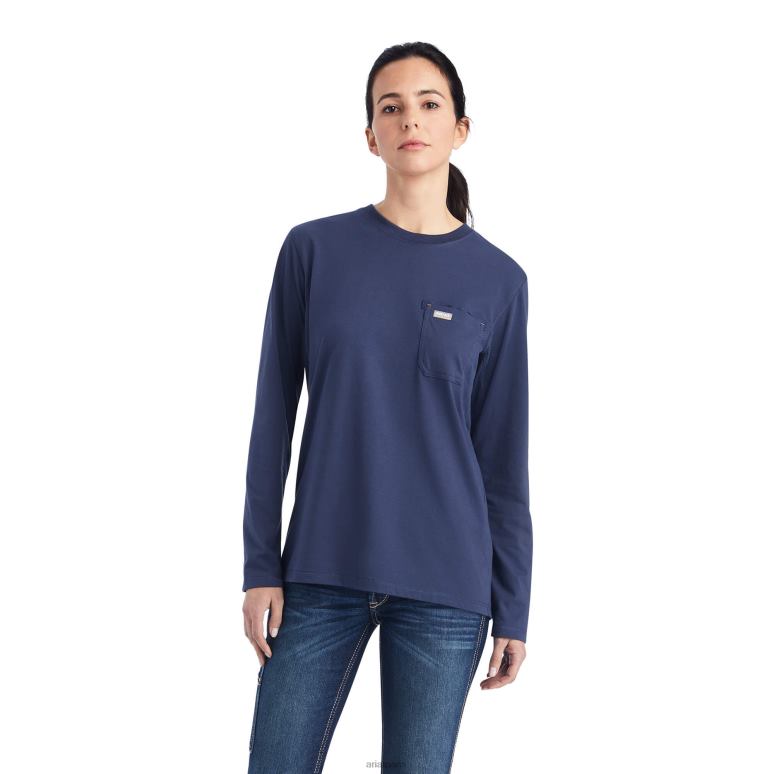 RJ66P3258 t-shirt avec logo usa d'ouvrier de barres d'armature Ariat hauts humeur indigo femmes
