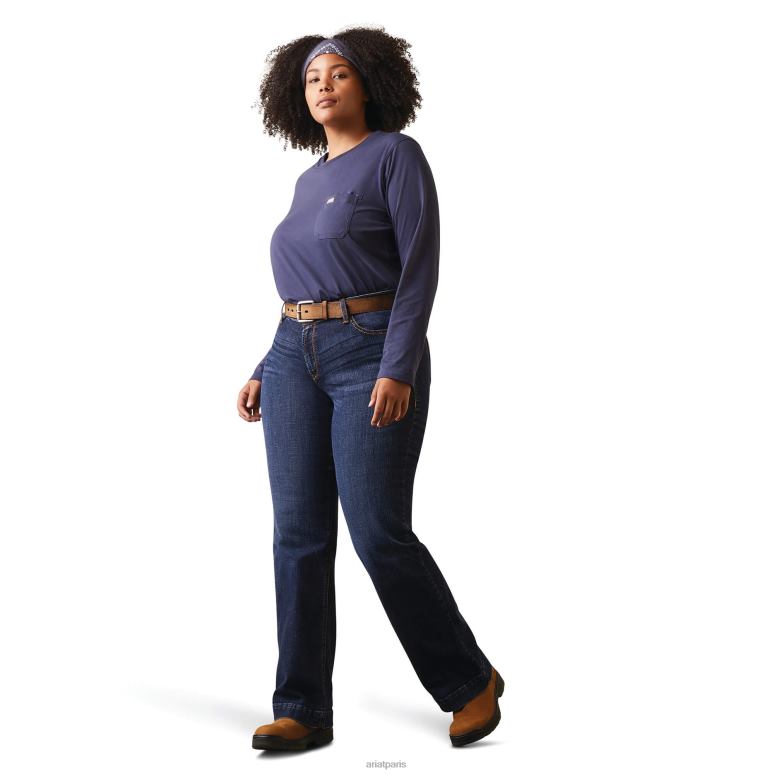 RJ66P3258 t-shirt avec logo usa d'ouvrier de barres d'armature Ariat hauts humeur indigo femmes