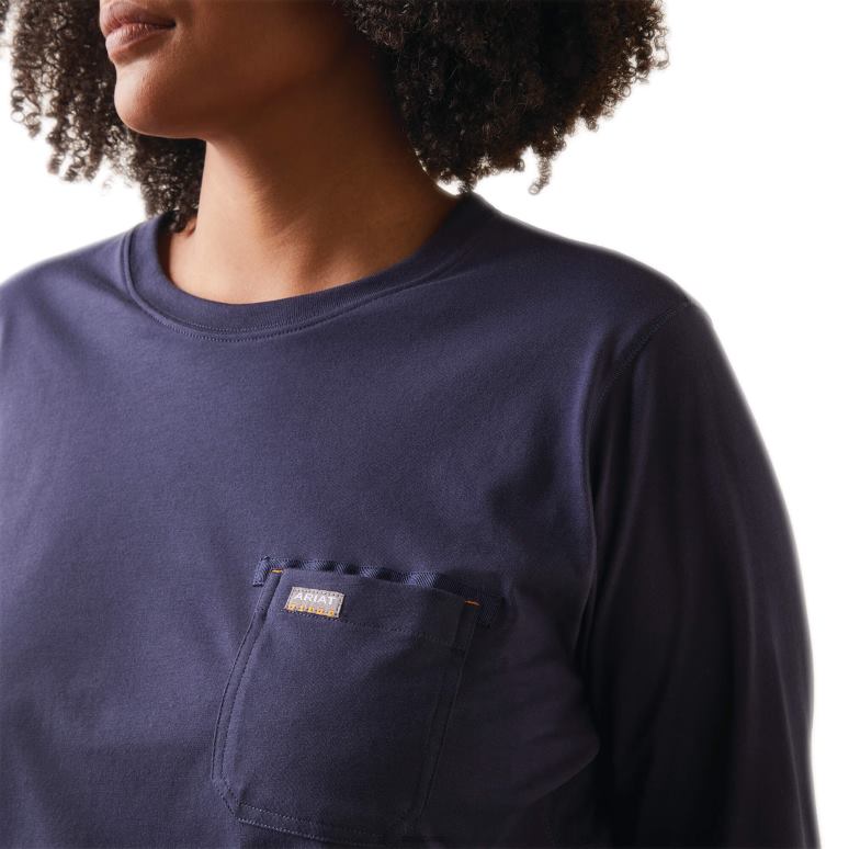 RJ66P3258 t-shirt avec logo usa d'ouvrier de barres d'armature Ariat hauts humeur indigo femmes