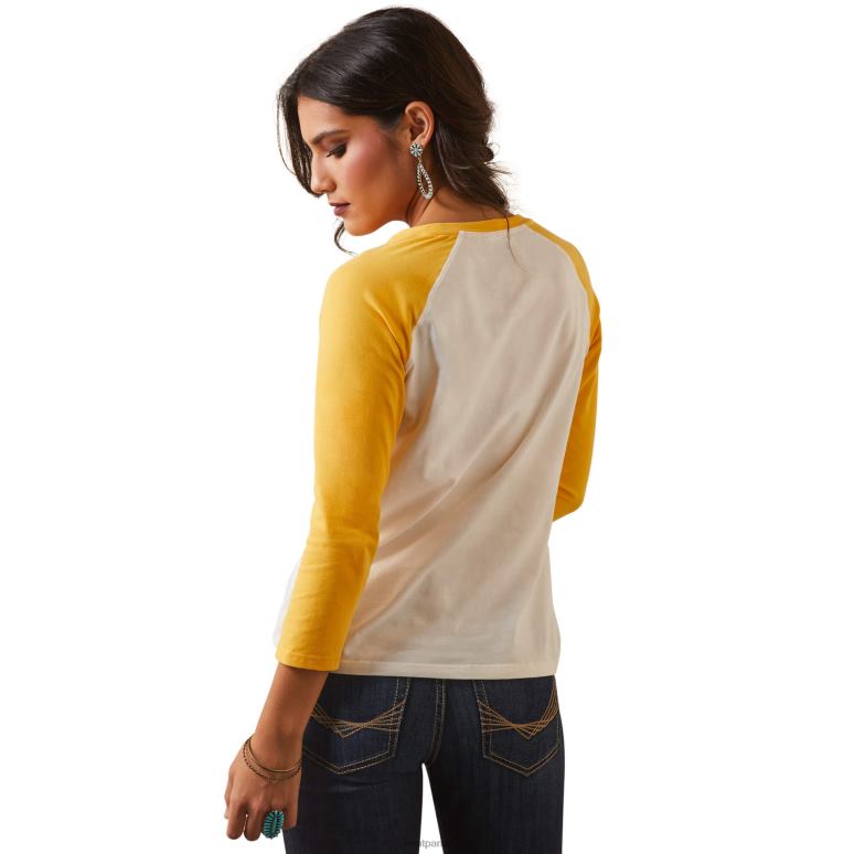 RJ66P3271 t-shirt à rayures serape Ariat hauts lait de coco/jaune jaune femmes