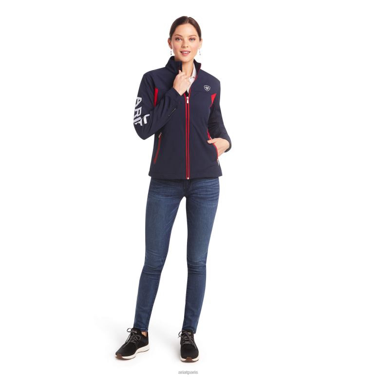 RJ66P3482 nouvelle veste softshell de l'équipe Ariat hauts bleu marine/rouge femmes