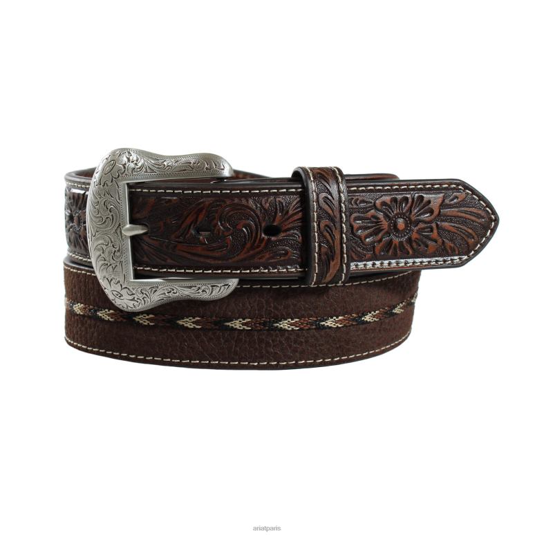 RJ66P1842 ceinture à point central gaufré Ariat accessoires brun Hommes