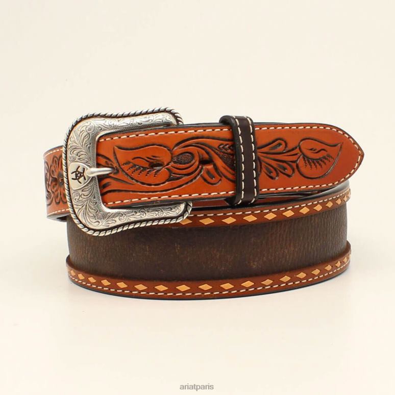 RJ66P1851 ceinture à bordure en surpiqûres blanches Ariat accessoires brun Hommes