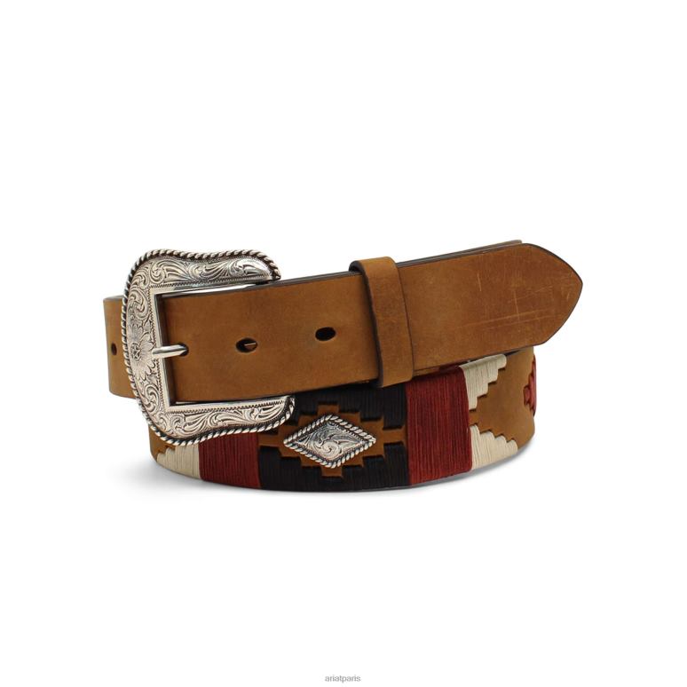 RJ66P1859 ceinture de broderie de diamants Ariat accessoires brun moyen Hommes