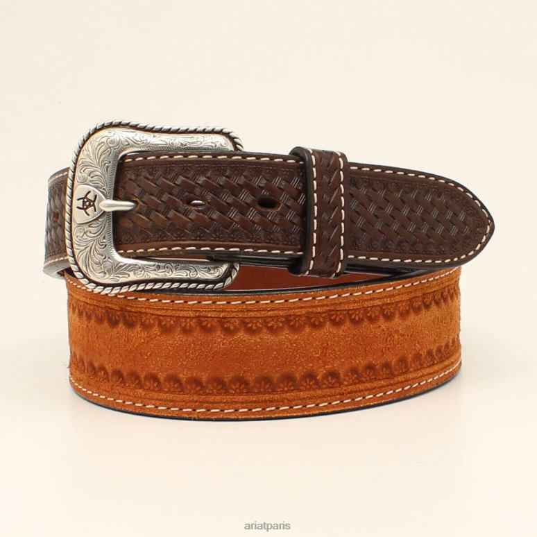 RJ66P1866 ceinture d'extrémité en treillis à timbre floral Ariat accessoires bronzer Hommes