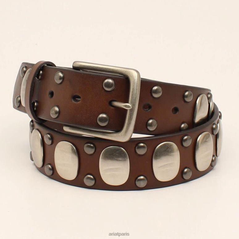 RJ66P1870 ceinture médaillon ovale argentée Ariat accessoires brun Hommes