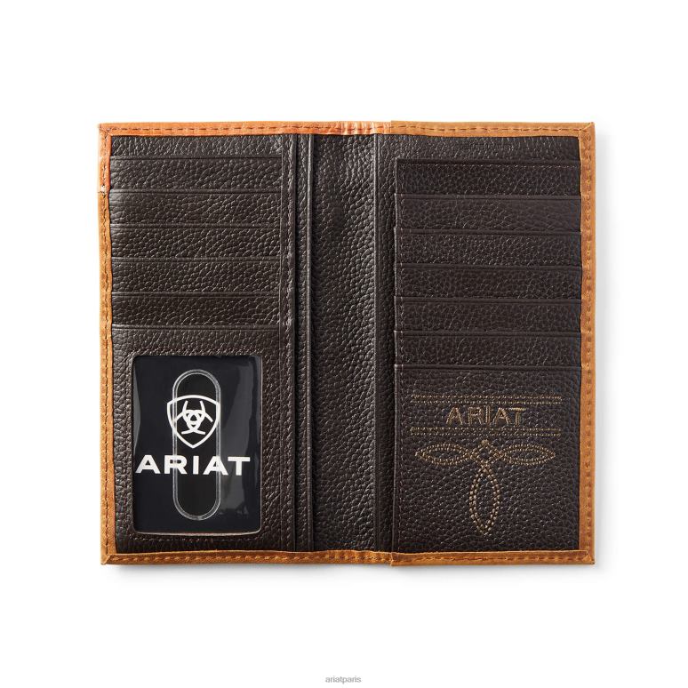 RJ66P1787 portefeuille rodéo broderie florale point de course Ariat accessoires brun moyen Hommes
