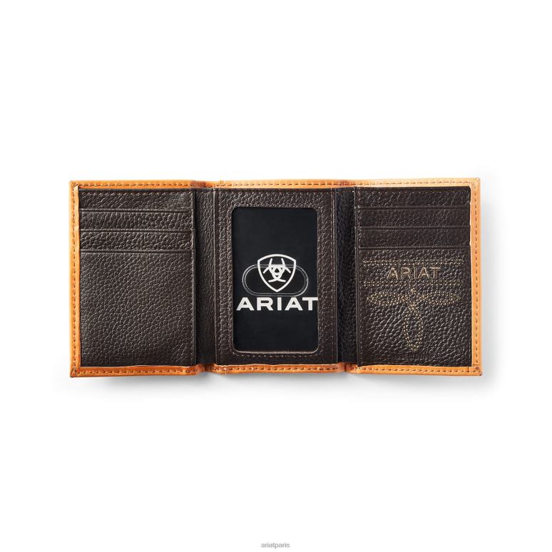 RJ66P1798 portefeuille à trois volets avec logo floral brodé Ariat accessoires bronzer Hommes