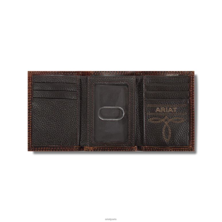 RJ66P1807 portefeuille à trois volets à crête centrale Ariat accessoires brun Hommes