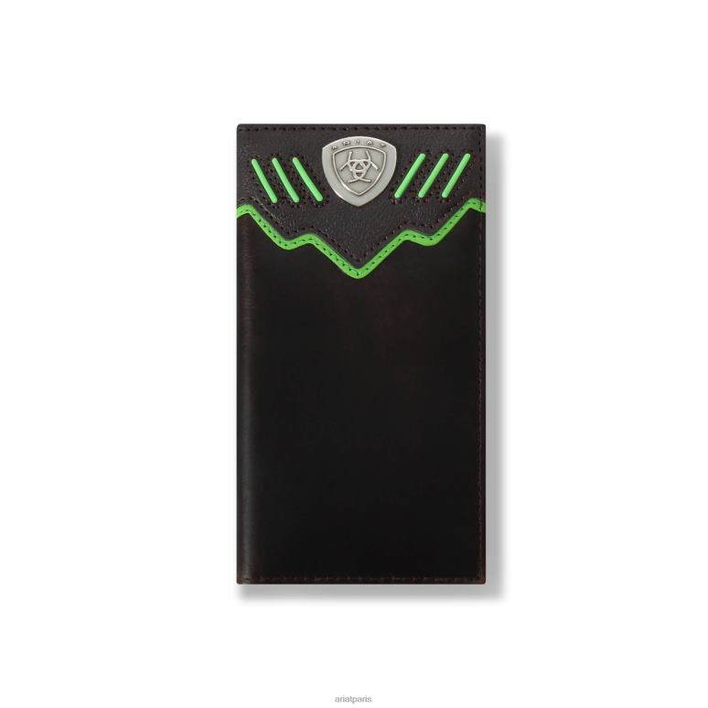 RJ66P1812 portefeuille de rodéo à bouclier à rayures vertes Ariat accessoires brun Hommes