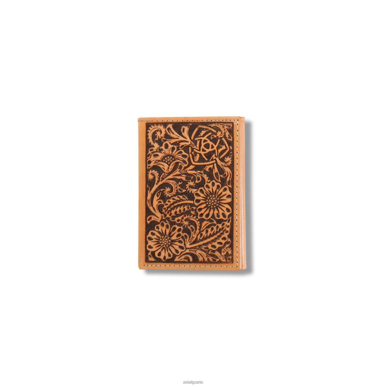 RJ66P1813 portefeuille à trois volets à fleurs embossées Ariat accessoires bronzer Hommes