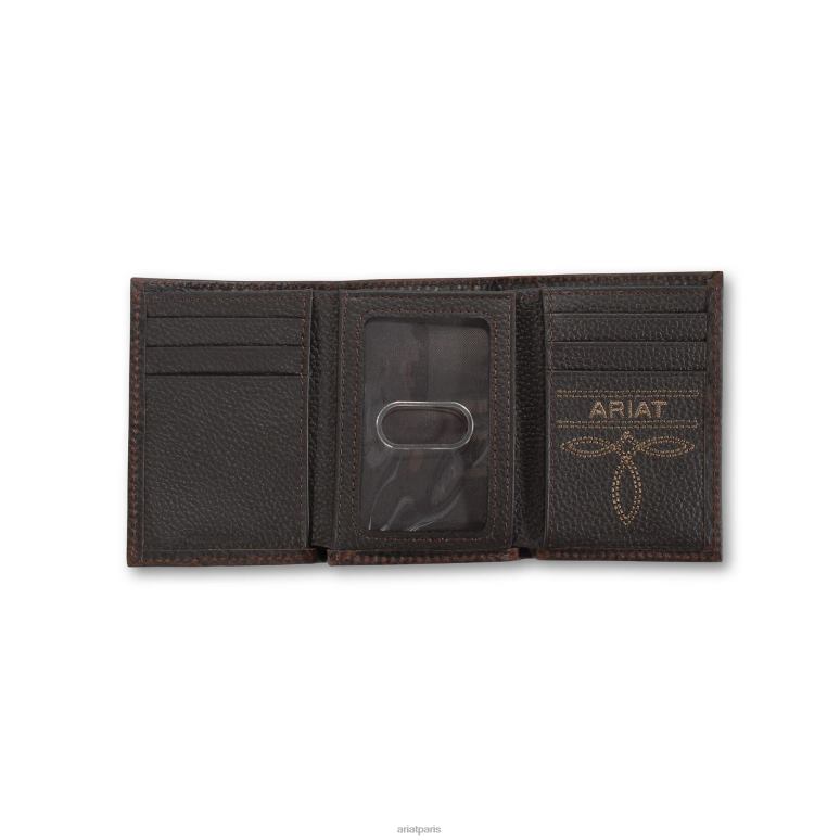 RJ66P1825 Portefeuille à trois volets Bouclier du Mexique Ariat accessoires brun Hommes
