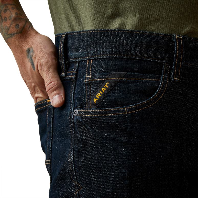 RJ66P1742 Rebar M7 - Jean slim Durastretch basique empilable à jambe droite Ariat bas Pierre noire Hommes