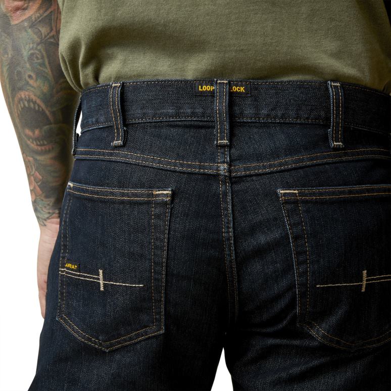 RJ66P1742 Rebar M7 - Jean slim Durastretch basique empilable à jambe droite Ariat bas Pierre noire Hommes