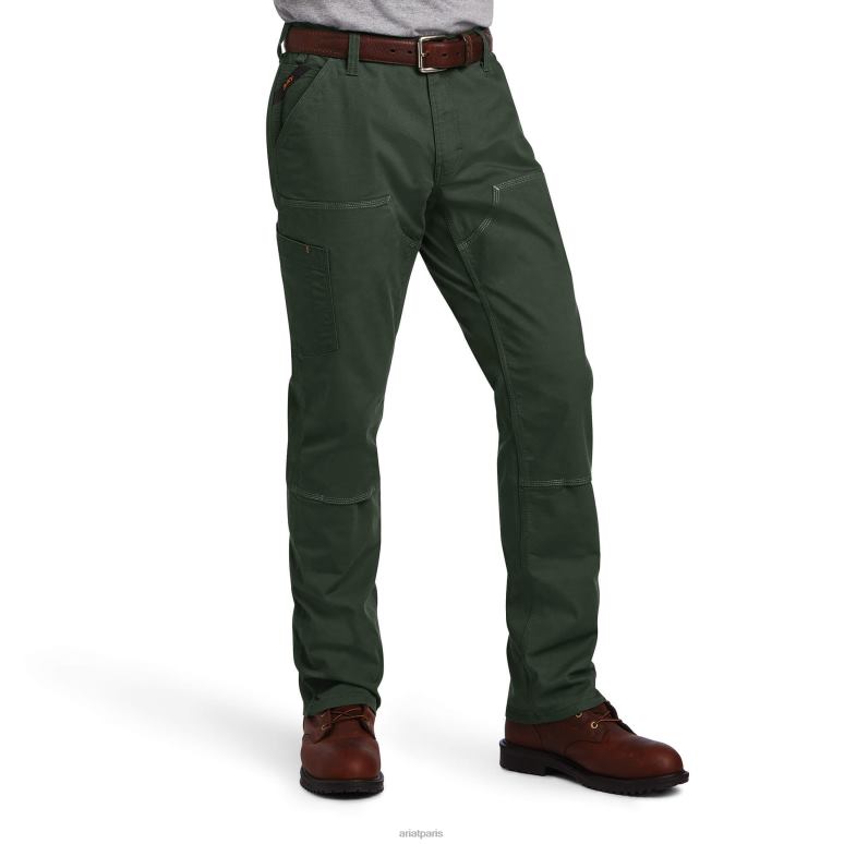 RJ66P1730 Rebar M4 taille basse Durastretch fabriqué robuste double devant empilable pantalon droit Ariat bas forêt profonde Hommes