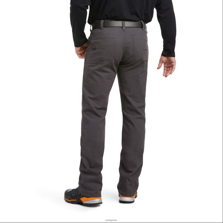 RJ66P1733 Rebar M7 Slim Durastretch fait un pantalon droit double devant résistant Ariat bas barres d'armature grises Hommes