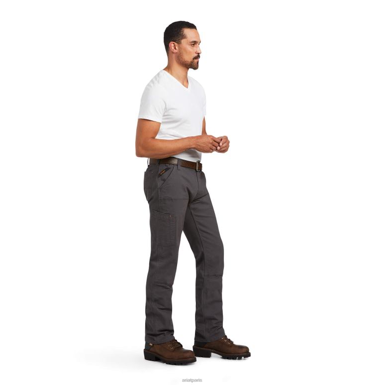 RJ66P1733 Rebar M7 Slim Durastretch fait un pantalon droit double devant résistant Ariat bas barres d'armature grises Hommes