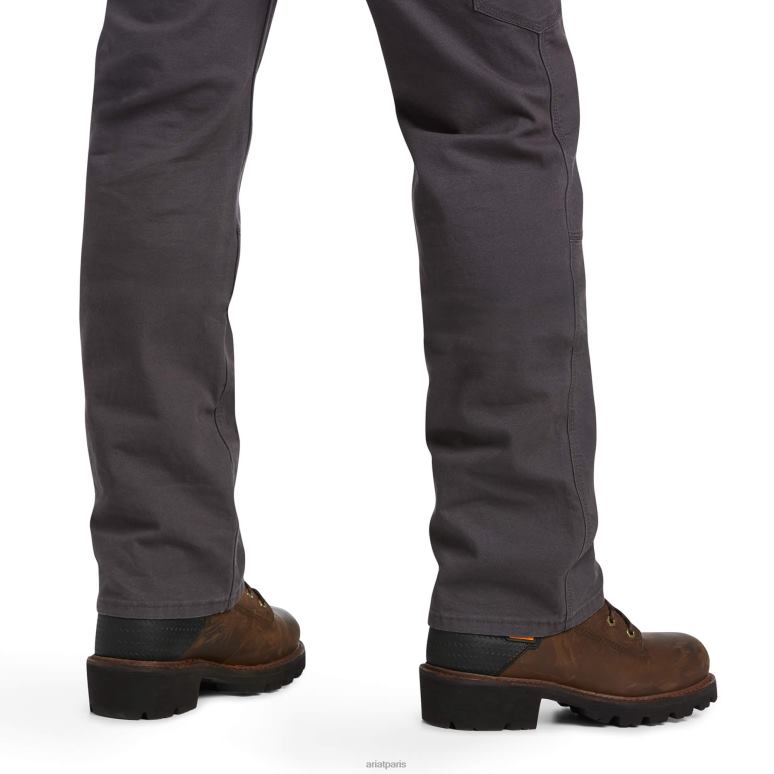 RJ66P1733 Rebar M7 Slim Durastretch fait un pantalon droit double devant résistant Ariat bas barres d'armature grises Hommes